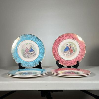 (6pc) Salem China Plates | Salem China dinner plates all with 23k gold accents; three blue plates from the Imperial Collection and three...