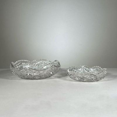 (2pc) Crystal Bowls | Two shallow-cut crystal serving dishes . - dia. 9 in (larger) 