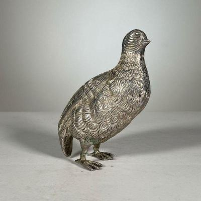Silverplate Quail | Heavy silver plated lifelike quail with feather details. - l. 4 x h. 6 in 