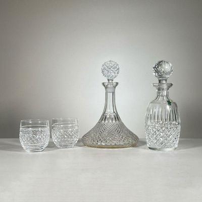 (4pc) Crystal Liquor Set | Two large decanters, one with Waterford acid mark, and a pair of glass tumblers each with Waterford acid mark....