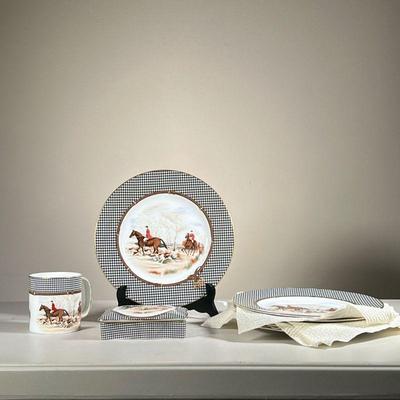 (8pc) Ralph Lauren Wedgwood Set | Six dinner plates and an oblong lidded box from the Ralph Lauren and Wedgwood Balmoral Hunt collection...