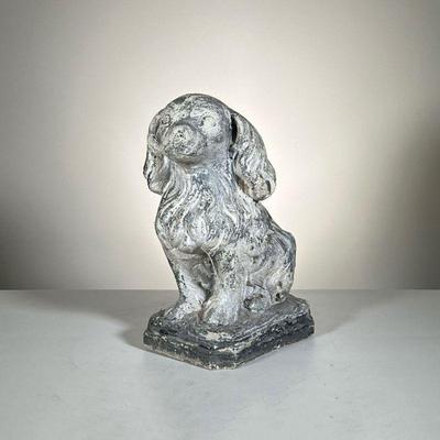 Stone Cavalier Dog | Stone King Charles cavalier outdoor ornament. - l. 8 x w. 10 x h. 17 in 