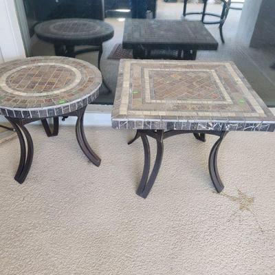 2 Slate Top Outdoor Patio End Tables (Round & Square) w/ Wrought Iron - Nice Quality-Great Condition ($65 Round $85 Square)