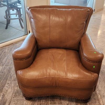 2 Matching Pair Restoration Hardware Genuine Brown Leather Sitting Chair w/ Brass Tack Accents ($550 EA. / $1100 PR.)