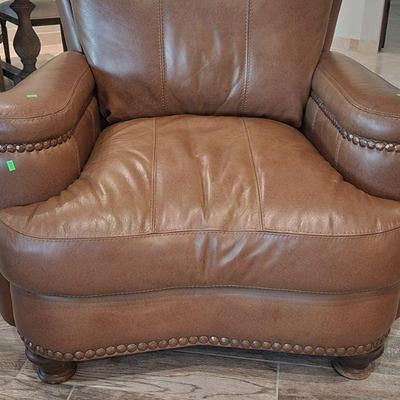 2 Matching Pair Restoration Hardware Genuine Brown Leather Sitting Chair w/ Brass Tack Accents ($550 EA. / $1100 PR.)