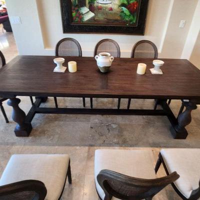 Gorgeous Restoration Hardware Formal Dining Table w/ 8 Matching Cane Back Chairs - 9'L, solid 1 piece Tabletop ($2995 for the set)