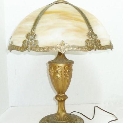 antique slag glass table lamp