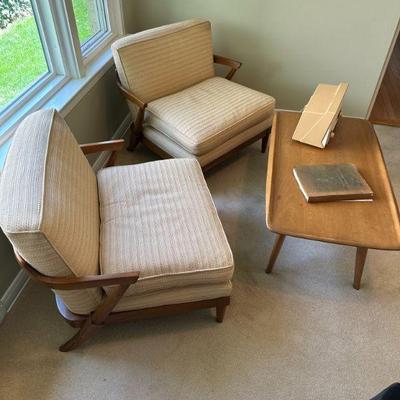 MCM Heywood Wakefield Arm Chair and Heywood Wakefield Coffee Table