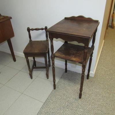 Old telephone table with chair