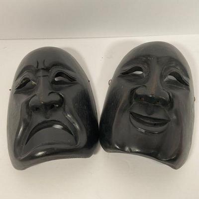 Carved Wood Happy/Sad Masks