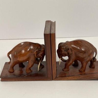 Carved Wood Elephant Book Ends - India