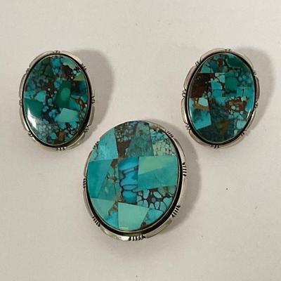 B Piaso Jr Sterling/turquoise Brooch & Ear rings