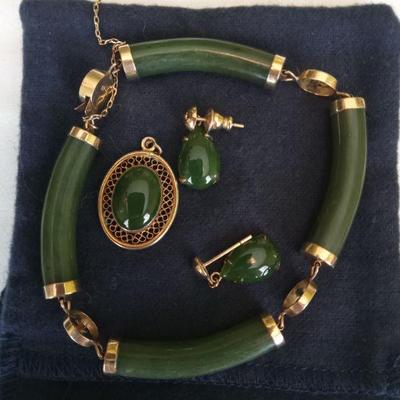 14k gold and Jade set or sold seperately