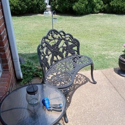Iron Bench and glass table