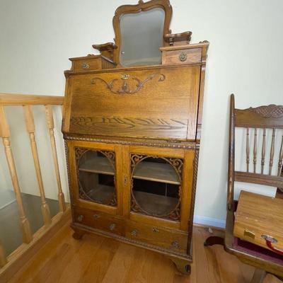 Antique Victorian solid oak ladies desk cabinet 