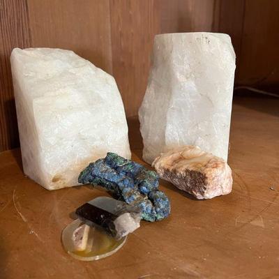 PFG111- Assorted Rock Minerals & White Quartz Bookends
