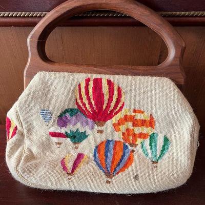 PFG150- Vintage Fabric Handbag With Wooden Handle