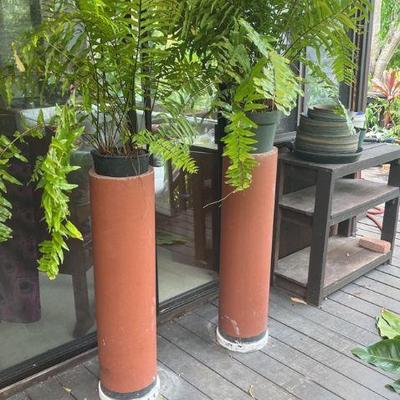 PFG044 Two Cement Pipes With Fern Decor