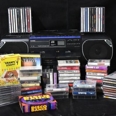 cassette tapes, CDs, working stereo