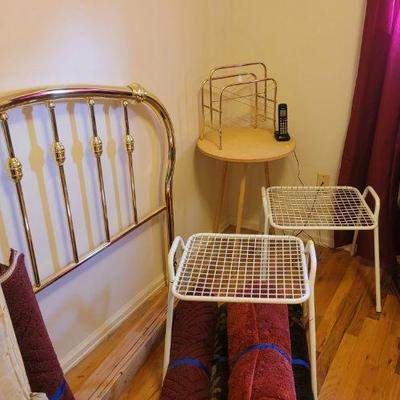 Full - Brass bed frame, bath rugs and tables