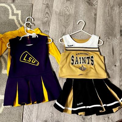 Small girls LSU and Saints cheer costumes