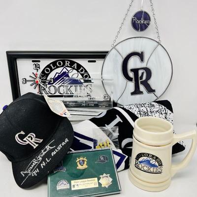 Colorado Rockies Baseball Memorabilia- Signed Lance Painter Ball Cap, Commemorative Collectors Set of Lapel Pins, Stained Glass Rockies...
