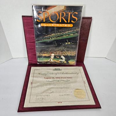 First Issue Of Sports Illustrated Magazine in Commemorative Leather Binder and Letter of Authenticity Aug 16, 1954