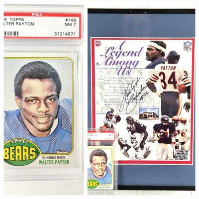  Walter Payton 1976 Topps Rookie Card 148- Chicago Cubs - PSA Graded Plus Signed Commemorative Photo w/ COA