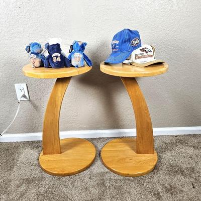 Two Solid Oak Round End Tables for Game Day Drinks and Snacks 15
