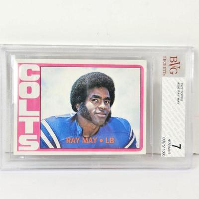 Colts Football Player Ray May 1972 Topps Rookie Card #297 - Beckett Graded 7 (Near Mint) 