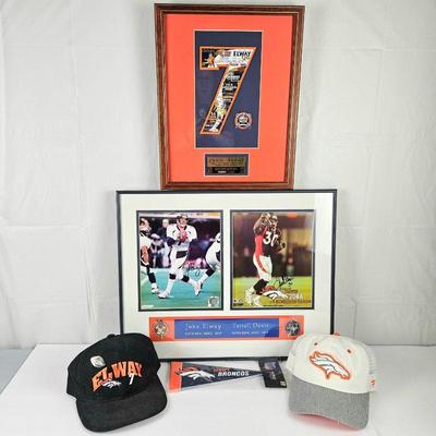 Denver Broncos John Elway Hall Of Fame Tribute in Pins - Framed LE 122/250 Plus Terrell Davis & Elway Signed Photos
