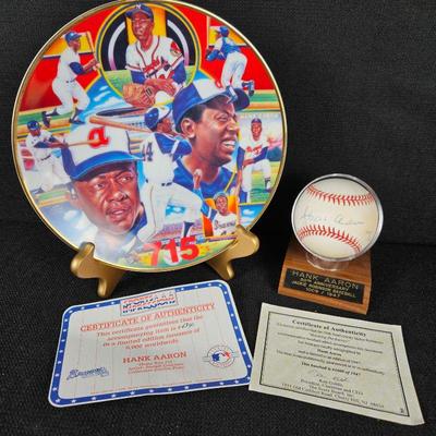 Special Edition Jackie Robinson Baseball, only 1947 Made, Signed by Hank Aaron w/ COA Plus Commemorative Plate