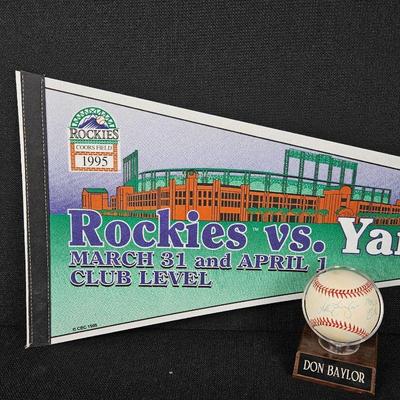 Colorado Rockies Baseball Signed by Don Baylor - 1995 N.L Mgr of the Year w/ Display Case & Pennant