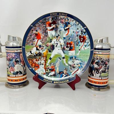 Limited Edition Danbury Mint Collectors Stein with C.O.A. for each (John Elway & Shannon Sharpe) and 12
