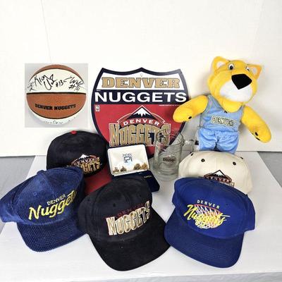 Denver Colorado Nuggets Basketball Assortment: Plush Signed by Rocky, Team Signed Mini Ball, Jewelry & Mug