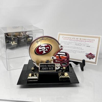 Authentic Football Mini-Helmet- For San Francisco 49ers Signed by Jerry Rice & Steve Young in Case w/ C.O.A- Plus uncertified 1990s Steve...