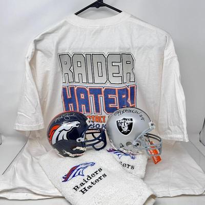 Raider Haters Unite Lot! M. Shanahan & Cliff Branch Signed Mini-Helmets -1985 L.A. Raiders Topps Card- Football