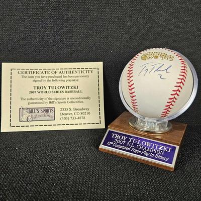 Colorado Rockies Autographed Baseball by Troy Tulowitzki with COA and Display Case - 2007 NL Champion
