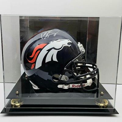  Broncos Full Size Helmet Signed by Peyton Manning - With COA & Display Case
