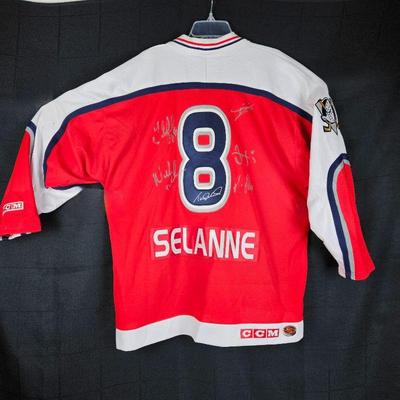 NHL All Star Toronto Jersey 2000 Teemu Selanne Multi Signed Jersey by Teemu Plus Five World All-Star Teammates 