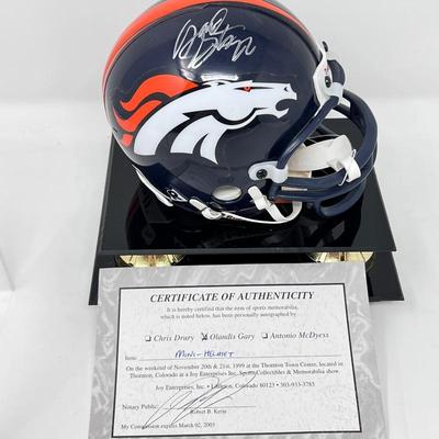 Authentic Football Mini-Helmet- For the Denver Broncos Signed by Olandis Gary in Case w/ C.O.A