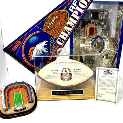 Limited Edition Grand Finale' Football w/ COA, Mile High Stadium Replica, Denver Stadiums from Space Poster 