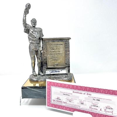 1999 Colorado Artist Michael Ricker Pewter Sculpture of Denver Broncos Pro Football Hall of Fame Player JOHN ELWAY Signed by player with...