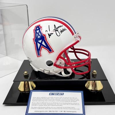 Authentic Houston Oilers Mini-Helmet- Signed by Hall of Fame Player Warren Moons in Case w/ Steiner HologramÂ 