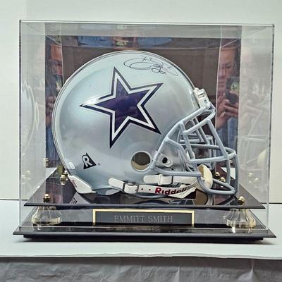 Full Size Dallas Cowboys Helmet Autographed Signed by Emmitt Smith with COA & Display Case