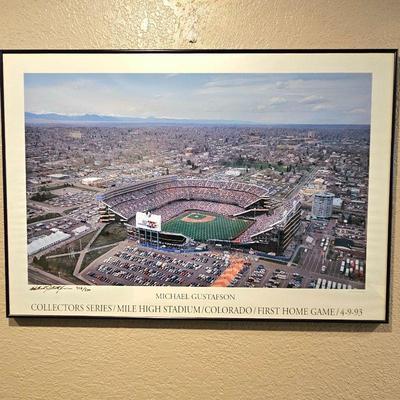 Large Signed Gustafson Enlarged Photo of First Home Game at Mile High Stadium 1993 - Autographed Limited Edition