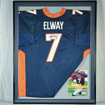 Framed Autographed Signed John Elway Jersey Denver Broncos w/ Hologram COA - 32