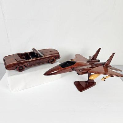 Solid Mahogany Wood Carved Jet and Mustang Models for Display