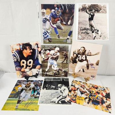  (8) Autographed Football Photos Tiki Barber, Dante Lavelli, Charlie Taylor, Bobby Mitchell, Y.A Tittle, Marchetti,