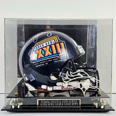 Full Size Helmet - Signed by John Elway and Terrell Davis Super Bowl 33, with COAs and Display Case 
